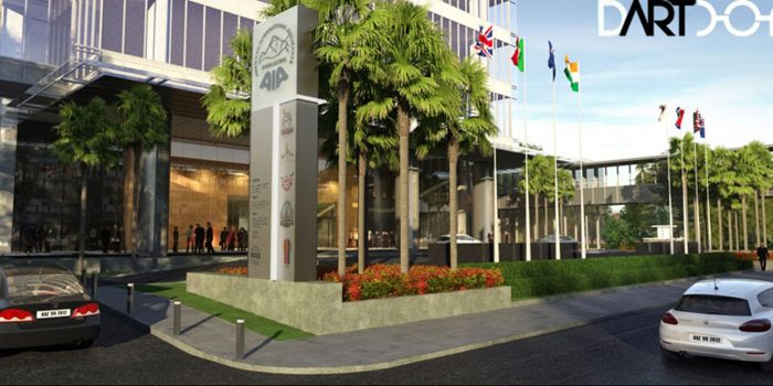 การออกแบบหน้าอาคาร AIA Sathorn Tower ในหลายๆจุดนั้นใช้ศาสตร์ฮวงจุ้ยเข้ามาประยุกต์กับหลักการทางสถาปัตยกรรม แต่เมื่อสามารถหาจุดร่วมกันได้ ก็ได้อาคารที่ออกมาสวยงามและเป็นมงคลตามหลักฮวงจุ้ยด้วย
