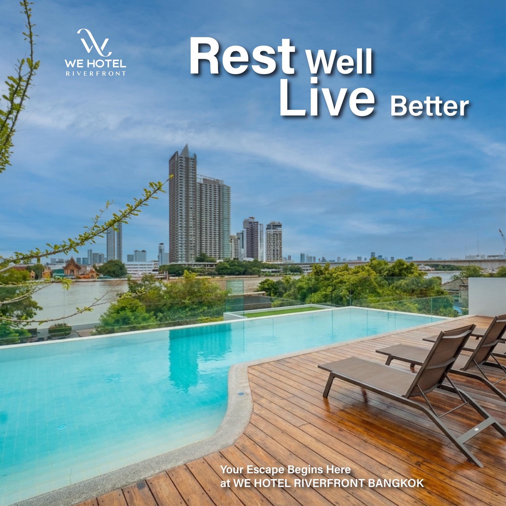 WEhotel12 ชั้นบนของอาคารเอนกประสงค์เป็นสระว่ายน้ำที่ช่วยเสริมฮวงจุ้ยของโครงการได้เป็นอย่างดี